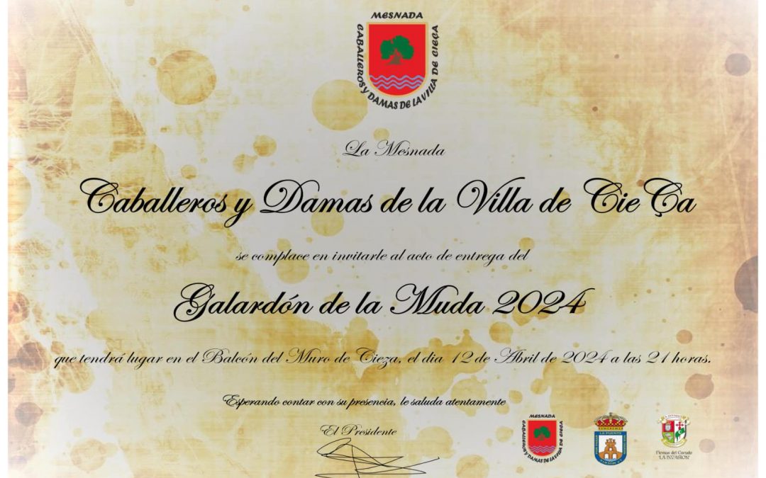 Galardón de la Muda, viernes 12 de abril, 21 horas en el Balcón del Muro.