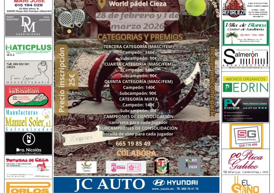 Torneo de PADEL Kábila Zegries. 28 de febrero y 1 de marzo